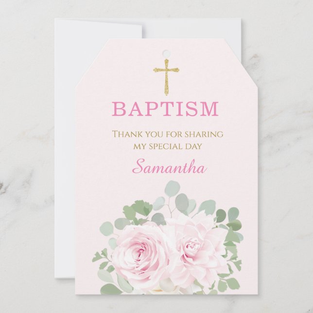 White and Pink Custom Baptism Thank You (Front)