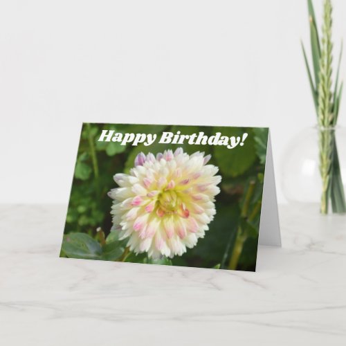 White and pink dahlia on a birthday card