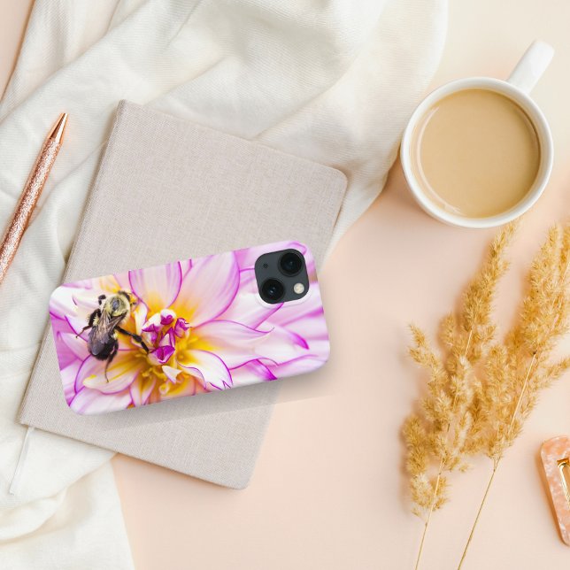 White And Pink Dahlia With Bumble Bee  Case-Mate iPhone Case (Creator Uploaded)