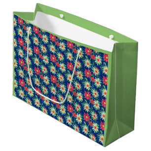 White and Pink Daisies with Pastel Green sides Large Gift Bag
