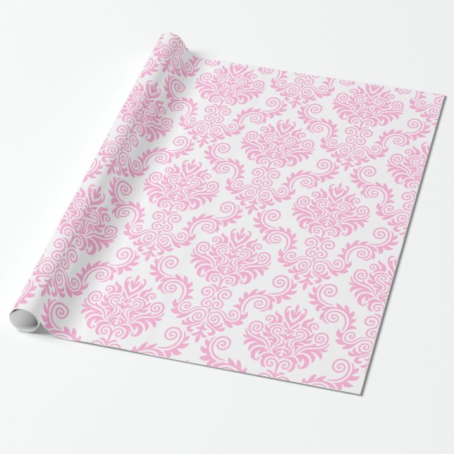 White and Pink Damask | Wrapping Paper (Unrolled)