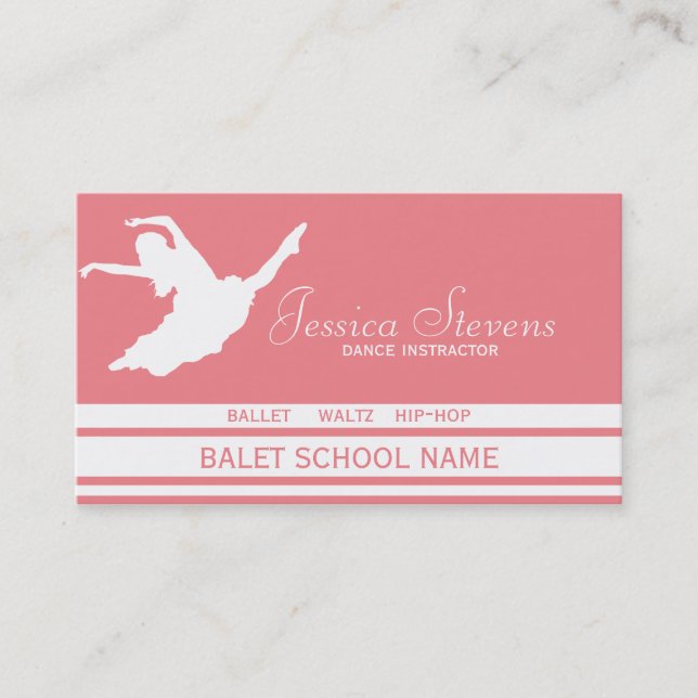 White And Pink Dance School Instructor Business Card (Front)