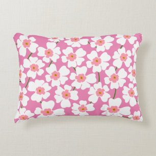 White and Pink Fantasy Flower Power Accent Pillow