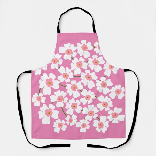 White and Pink Fantasy Flower Power   Apron (Front)