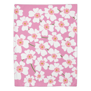 White and Pink Fantasy Flower Power Duvet Cover