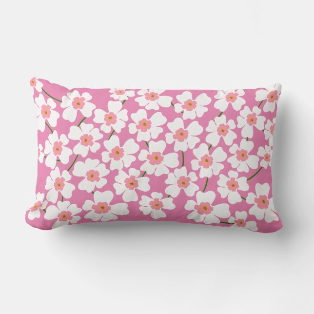 White and Pink Fantasy Flower Power   Lumbar Pillow (Front)