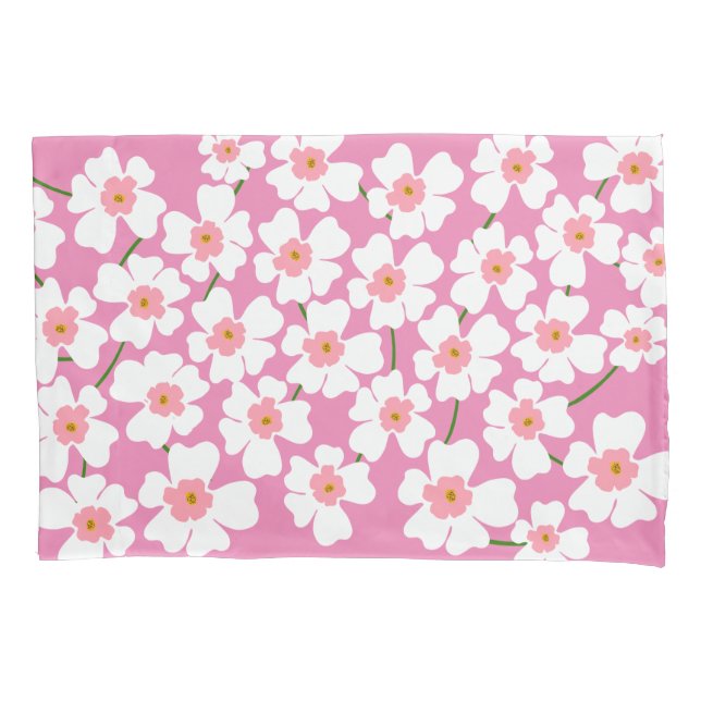 White and Pink Fantasy Flower Power  Pillow Case (Front)