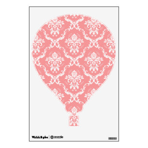 White and Pink Floral Damask Hot Air Balloon Wall Sticker