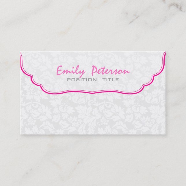 White And Pink Floral Damasks Business Card (Front)