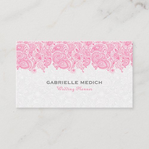 White And Pink Floral Paisley Lace Business Card