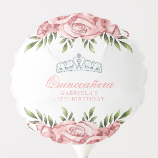 White and Pink Floral Quinceanera Balloon