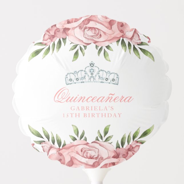 White and Pink Floral Quinceanera Balloon (Front)