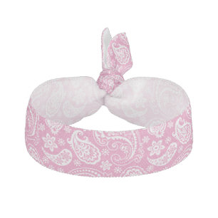 White And Pink Floral Vintage Paisley Pattern Elastic Hair Tie