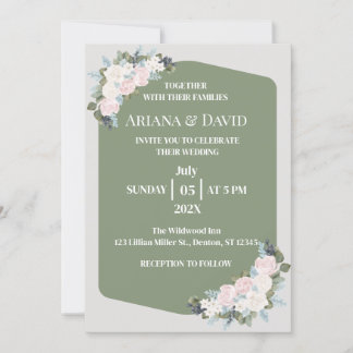  White And Pink Floral Wedding  Invitation