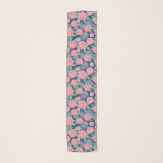 White and pink flower navy blue scarf