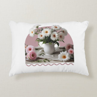 White and Pink Flowers Accent Pillow