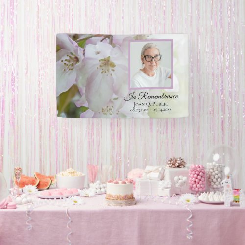 White and Pink Flowers Celebration of Life Funeral Banner
