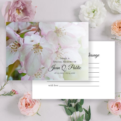 White and Pink Flowers Share a Memory Funeral  Note Card