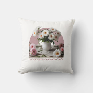 White and Pink Flowers Throw Pillow