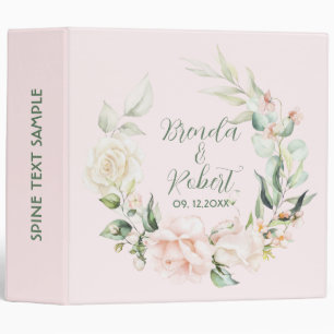 White and Pink Flowers Wedding Wreath 3 Ring Binder