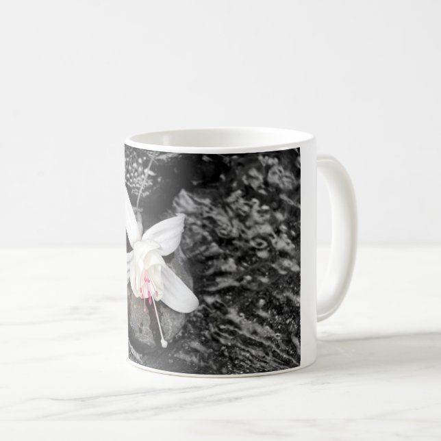 White and Pink Fuchsia Photograph Coffee Mug (Front Right)