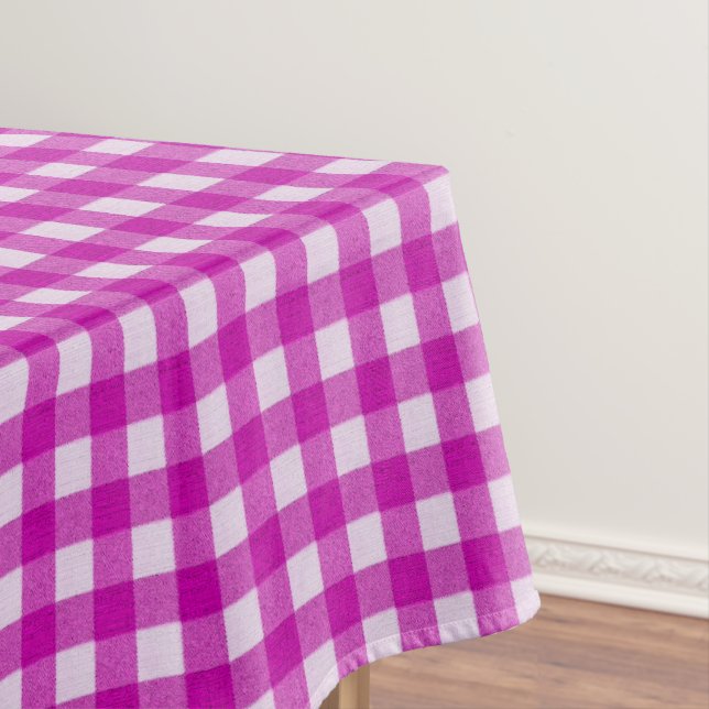 White and Pink Gingham Pattern | Cotton Checkered Tablecloth (In Situ)