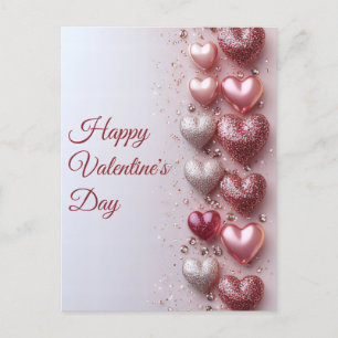 white and pink glitter Hearts Valentine's Greeting Postcard