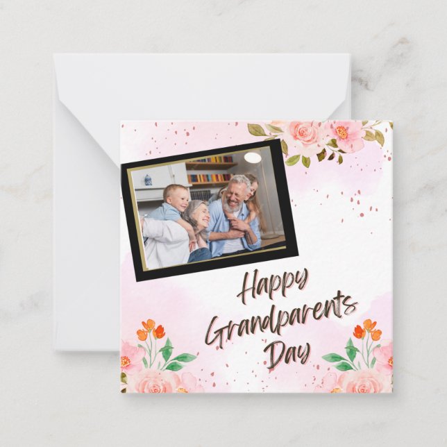 White and Pink  Happy Grandparents Day Note Card (Front)