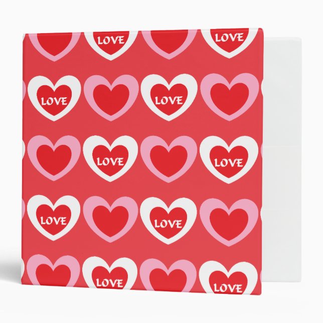 White and Pink Hearts 3 Ring Binder (Front/Inside)