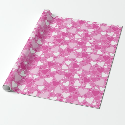 White and Pink Hearts Birthday Wrapping Paper