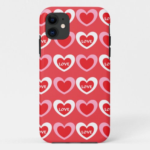 White and Pink Hearts iPhone 11 Case