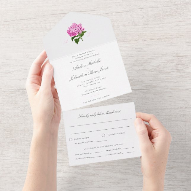 White and Pink Hydrangea All in One  All In One Invitation (Tearaway)