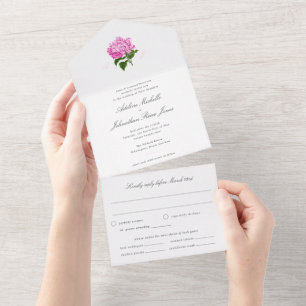 White and Pink Hydrangea All in One  Invitation