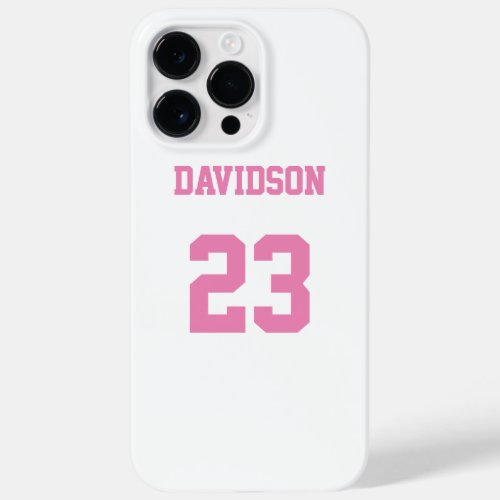 White and Pink Jersey Name Number Protective Case_Mate iPhone 14 Pro Max Case