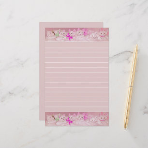 White and Pink Kittens Personal Stationery