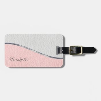 White And Pink Leather Chrome Look Style Luggage Tag by CustomizedCreationz at Zazzle