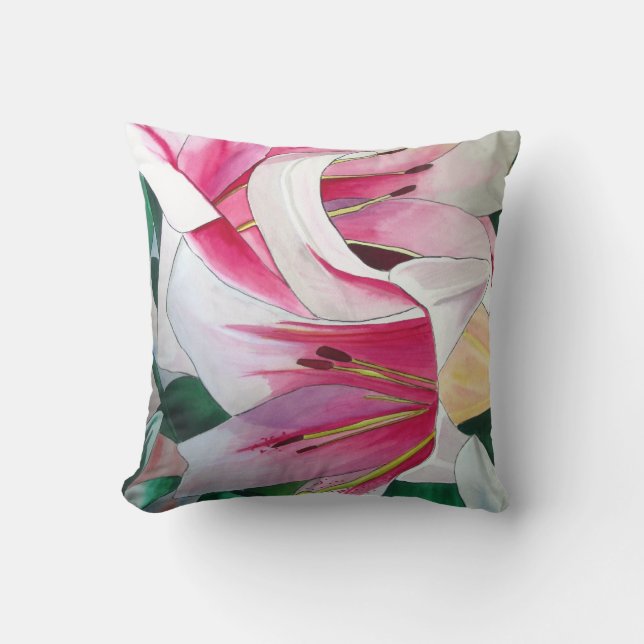 White and pink lily Triumphator floral Throw Pillow (Front)