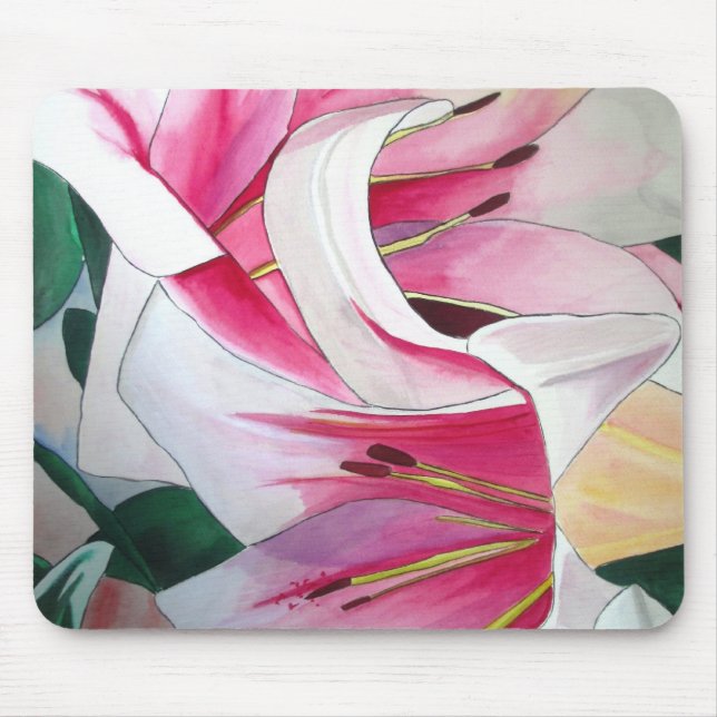 White and pink lily Triumphator flower Mouse Pad (Front)
