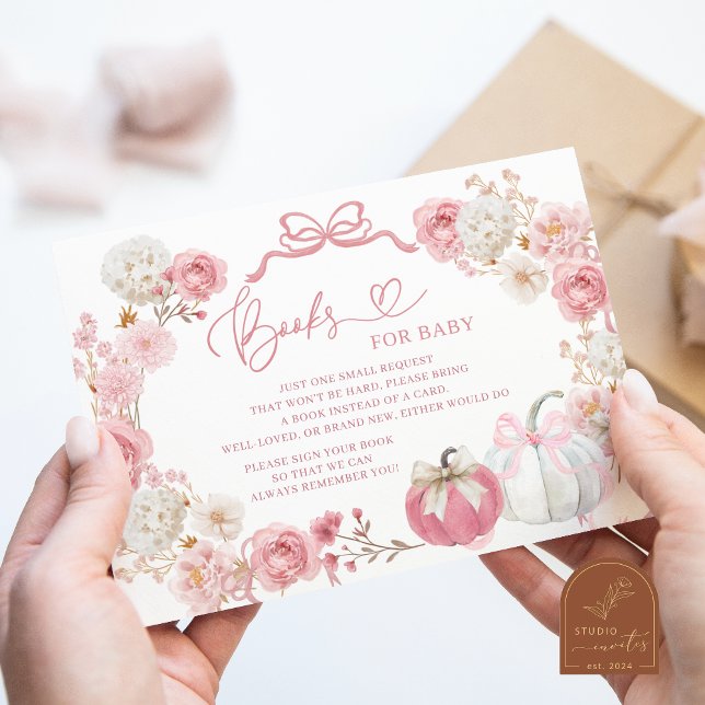 White and Pink Little Pumpkin Books for Baby Enclosure Card (Creator Uploaded)