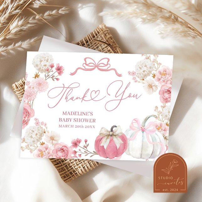 White and Pink Little Pumpkin Thank You Card (Creator Uploaded)