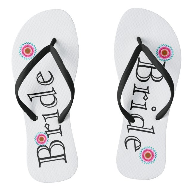 White and Pink Lotus Flower Bride's Flip Flops (Footbed)