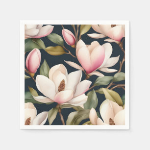 White And Pink Magnolia Flowers Pattern Napkins