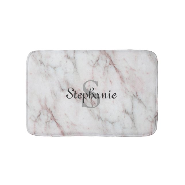 White And Pink Marble Design Bathroom Mat (Front)
