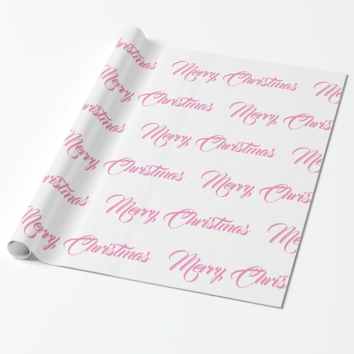 White and Pink Merry Christmas Fancy Script Wrapping Paper