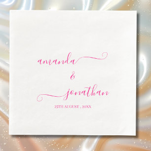 White and Pink Minimalist Elegant Script Wedding  Paper Dinner Napkins