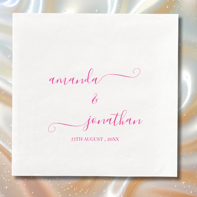 White and Pink Minimalist Elegant Script Wedding  Paper Dinner Napkins (Creator Uploaded)