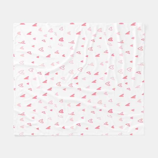 White and Pink Modern Love Hearts Happy Valentine Fleece Blanket (Front (Horizontal))