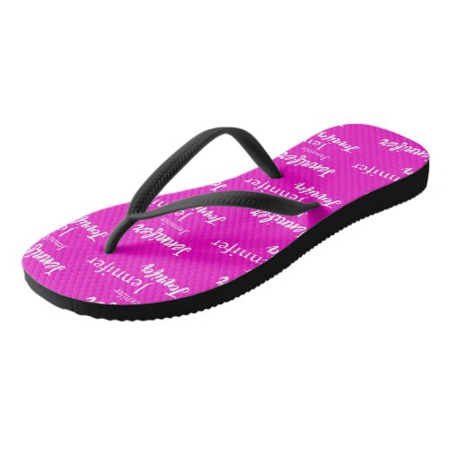 White and Pink name pattern Flip Flops