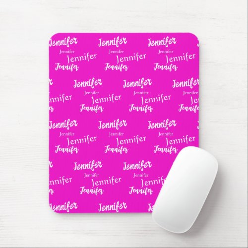 White and Pink name pattern Mouse Pad