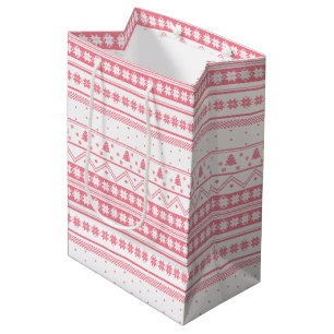 White And Pink Nordic Sweater Christmas Pattern   Medium Gift Bag
